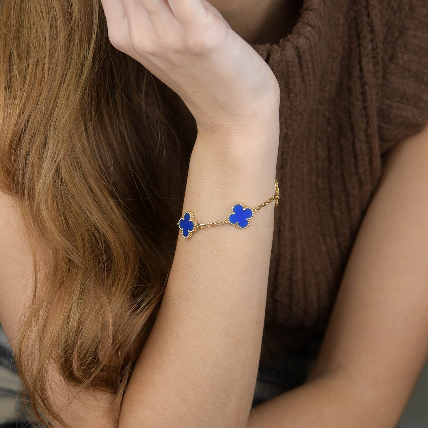 [AuraEcho Jewelry]CLOVER 5 MOTIFS BLUE AGATE BRACELET