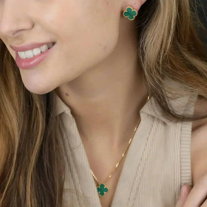 [AuraEcho Jewelry]CLOVER MINI 9.5MM MALACHITE  EARRINGS