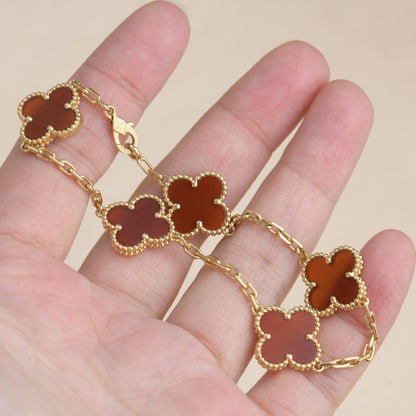 [AuraEcho Jewelry]CLOVER 5 MOTIFS RED AGATE  BRACELET