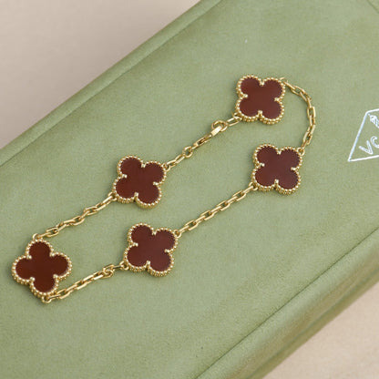 [AuraEcho Jewelry]CLOVER 5 MOTIFS RED AGATE  BRACELET