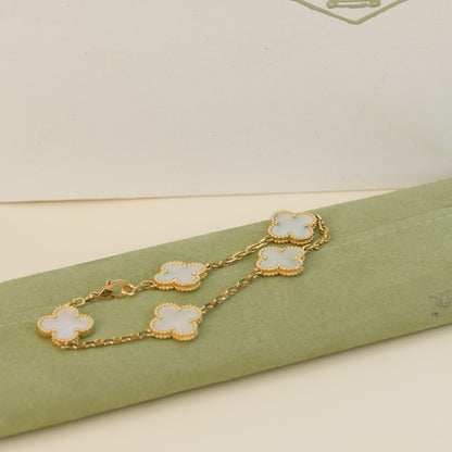 [AuraEcho Jewelry]CLOVER  5 MOTIF WHITE MOP BRACELET