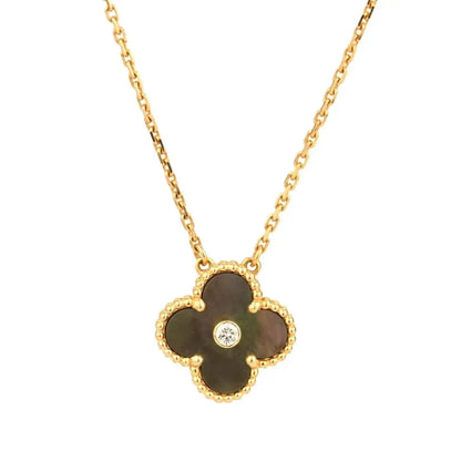 [AuraEcho Jewelry]CLOVER 15MM DIAMOND AND MOTHER-OF-GREY NECKLACE
