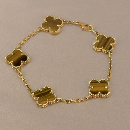 [AuraEcho Jewelry]CLOVER  5 MOTIFS TIGER EYE BRACELET