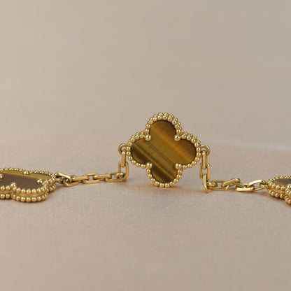 [AuraEcho Jewelry]CLOVER  5 MOTIFS TIGER EYE BRACELET