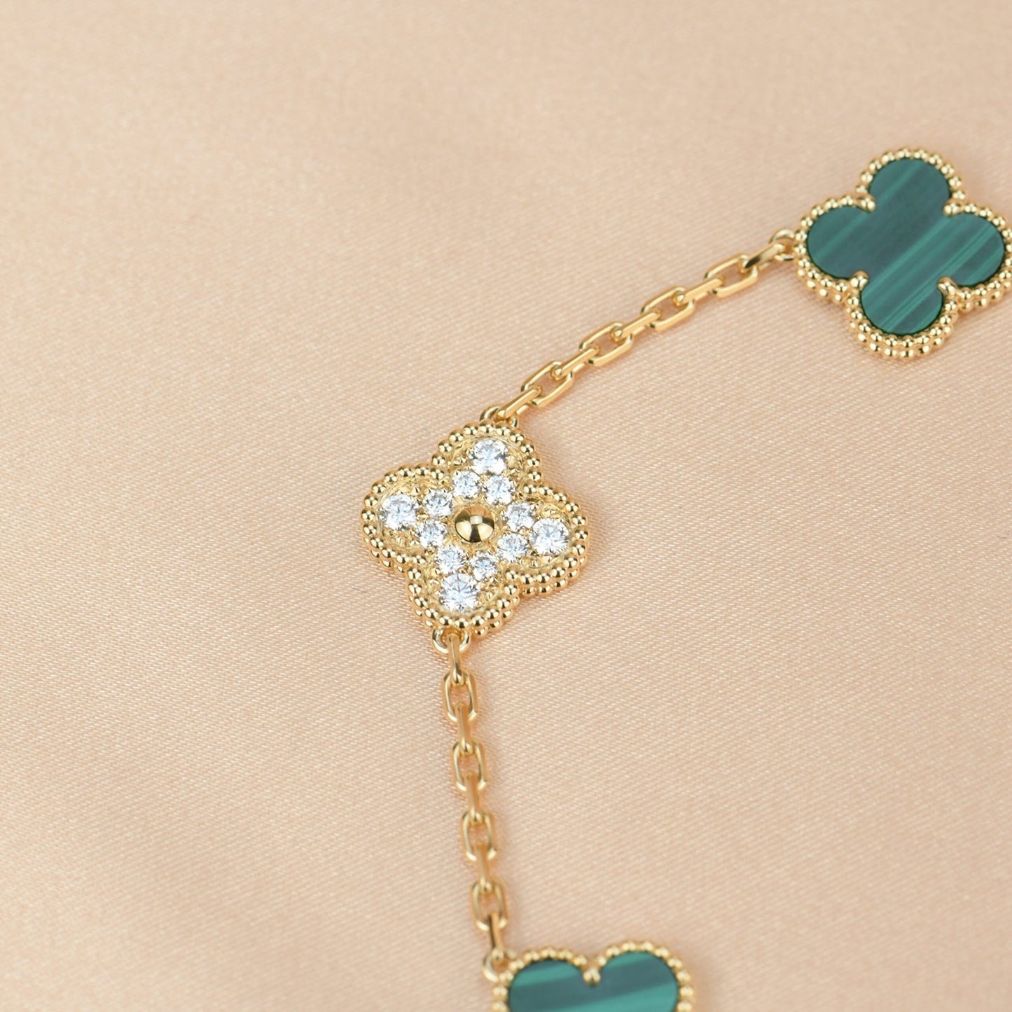 [AuraEcho Jewelry]CLOVER  5 MOTIF MALACHITE DIAMOND BRACELET