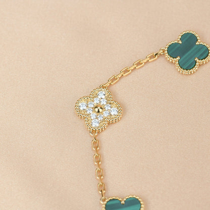 [AuraEcho Jewelry]CLOVER  5 MOTIF MALACHITE DIAMOND BRACELET