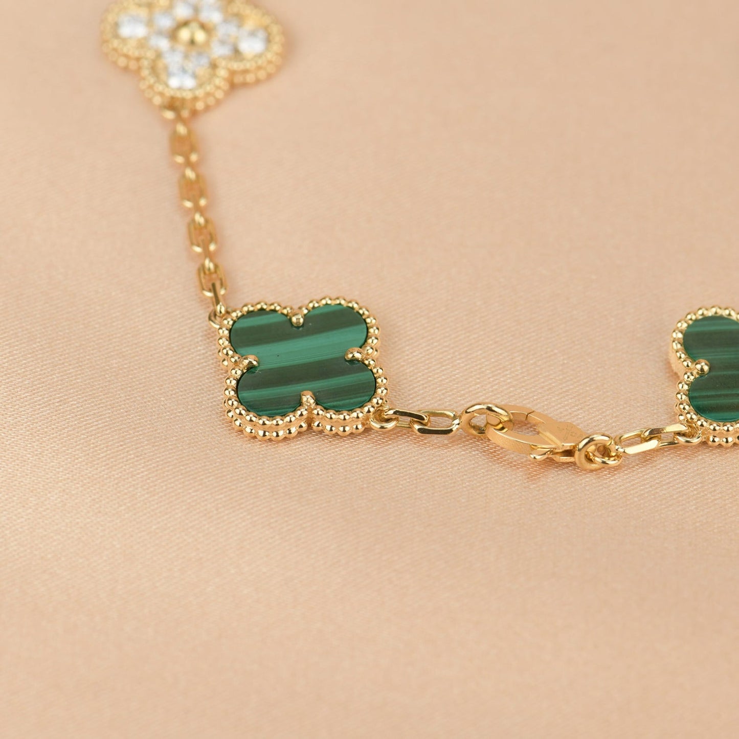 [AuraEcho Jewelry]CLOVER  5 MOTIF MALACHITE DIAMOND BRACELET