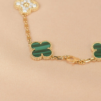 [AuraEcho Jewelry]CLOVER  5 MOTIF MALACHITE DIAMOND BRACELET