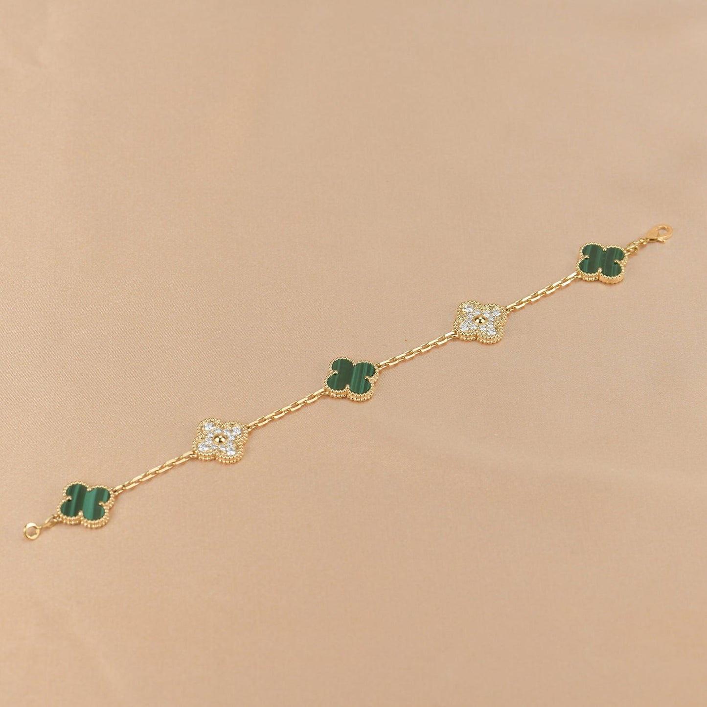 [AuraEcho Jewelry]CLOVER  5 MOTIF MALACHITE DIAMOND BRACELET