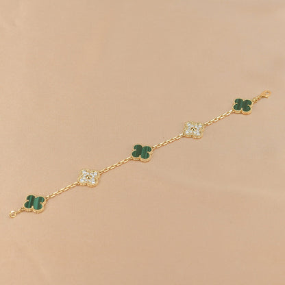 [AuraEcho Jewelry]CLOVER  5 MOTIF MALACHITE DIAMOND BRACELET