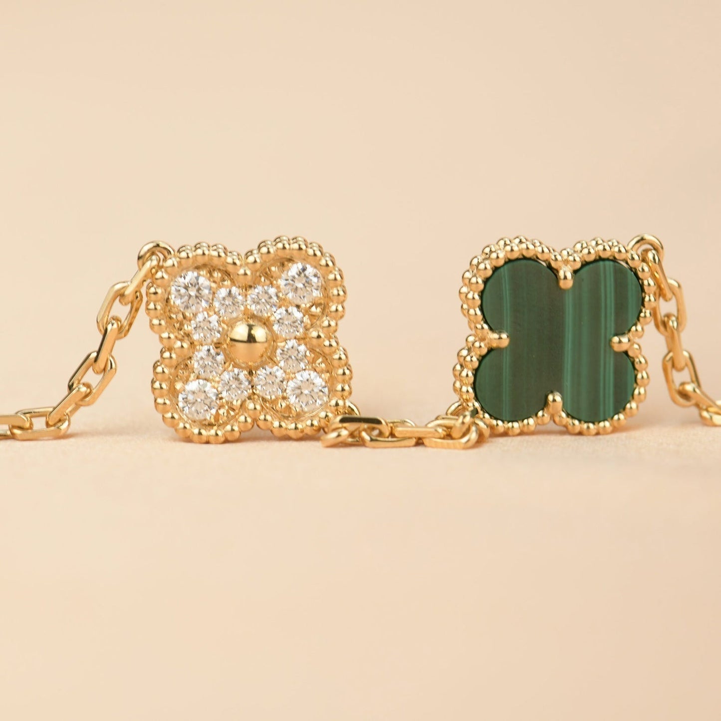 [AuraEcho Jewelry]CLOVER  5 MOTIF MALACHITE DIAMOND BRACELET