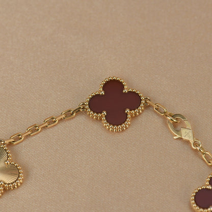 [AuraEcho Jewelry]CLOVER  5 MOTIFS CARNELIAN GOLD BRACELET
