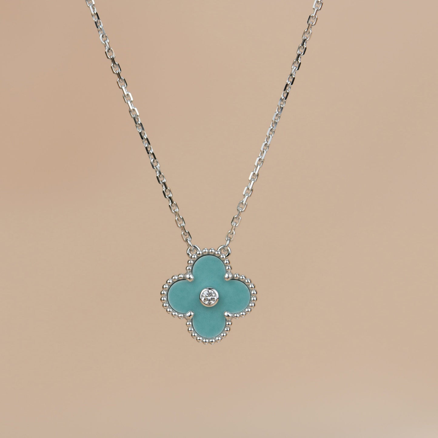 [AuraEcho Jewelry]CLOVER 15MM DIAMOND SVRES PORCELAIN  NECKLACE SILVER