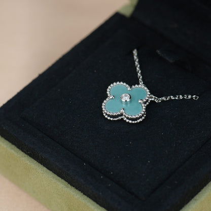 [AuraEcho Jewelry]CLOVER 15MM DIAMOND SVRES PORCELAIN  NECKLACE SILVER