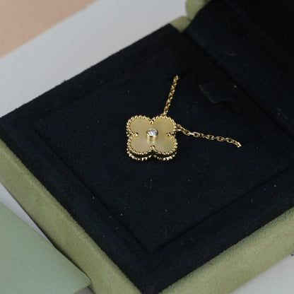 [AuraEcho Jewelry]CLOVER 15MM DIAMOND GOLD MOTHER OF PEARL NECKLACE
