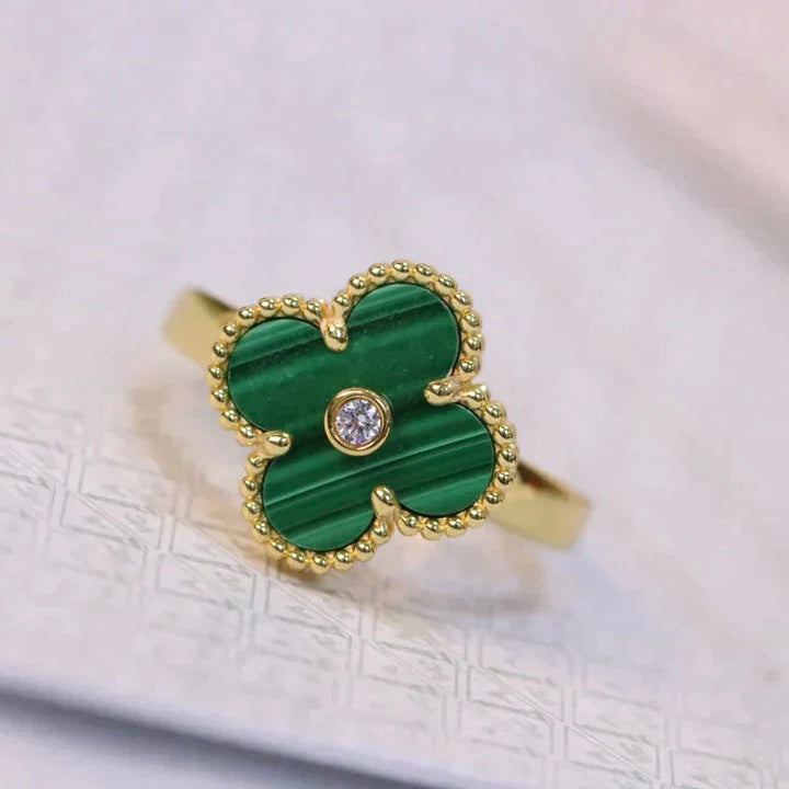 [AuraEcho Jewelry]CLOVER MALACHITE RING GOLD DIAMOND