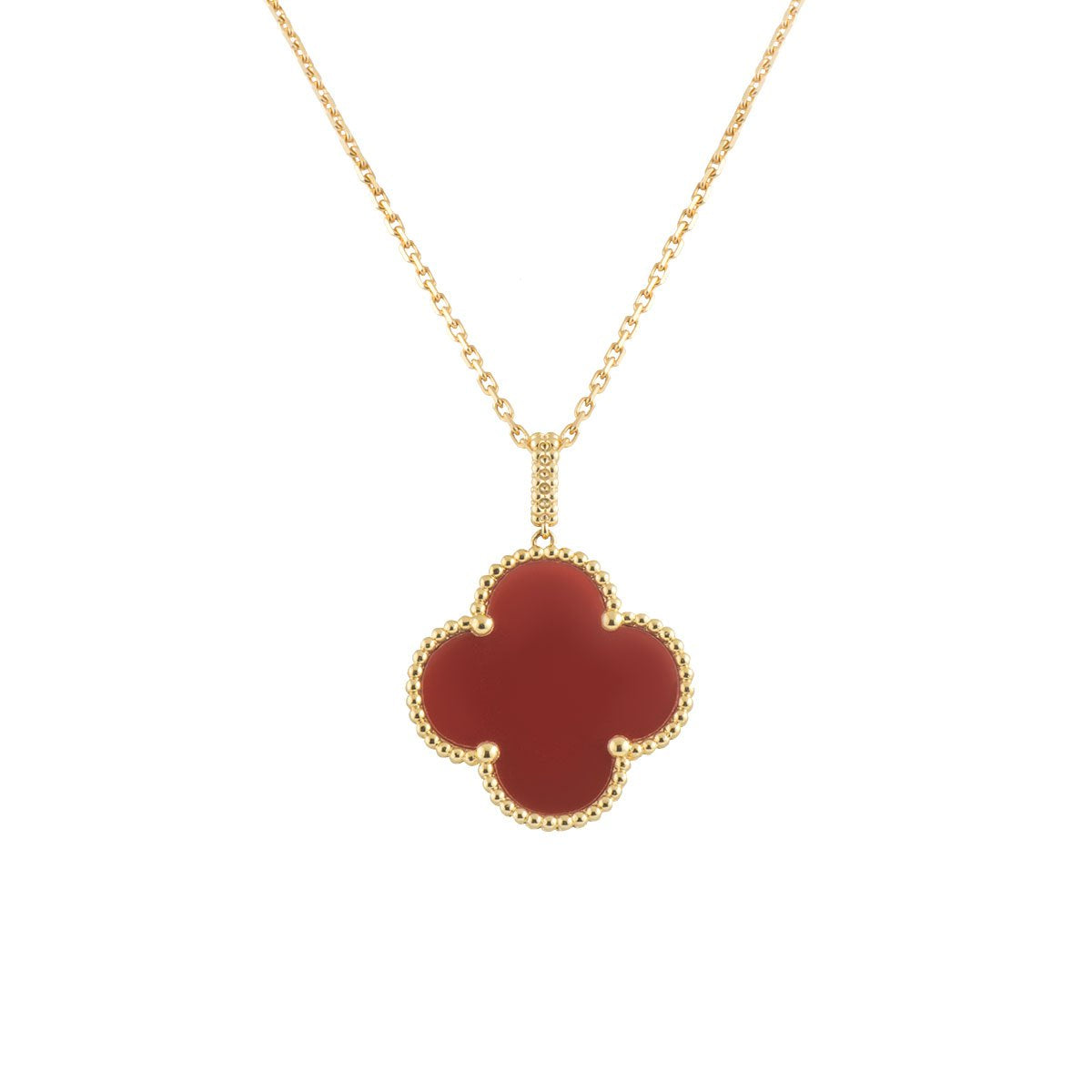 [AuraEcho Jewelry]CLOVER 25MM NECKLACE GOLD CARNELIAN
