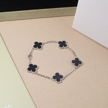 [AuraEcho Jewelry]CLOVER 5 MOTIF ONYXS  BRACELET SILVER