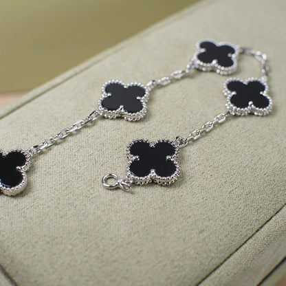 [AuraEcho Jewelry]CLOVER 5 MOTIF ONYXS  BRACELET SILVER