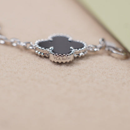 [AuraEcho Jewelry]CLOVER 5 MOTIF ONYXS  BRACELET SILVER