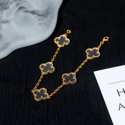 [AuraEcho Jewelry]CLOVER 5 MOTIF ROCK CRYSTAL PINK GOLD BRACELET