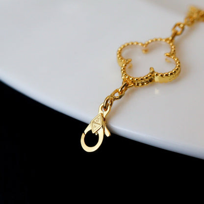 [AuraEcho Jewelry]CLOVER 5 MOTIF ROCK CRYSTAL PINK GOLD BRACELET