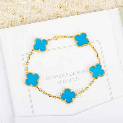 [AuraEcho Jewelry]CLOVER 5 MOTIFS TURQUOISE BRACELET