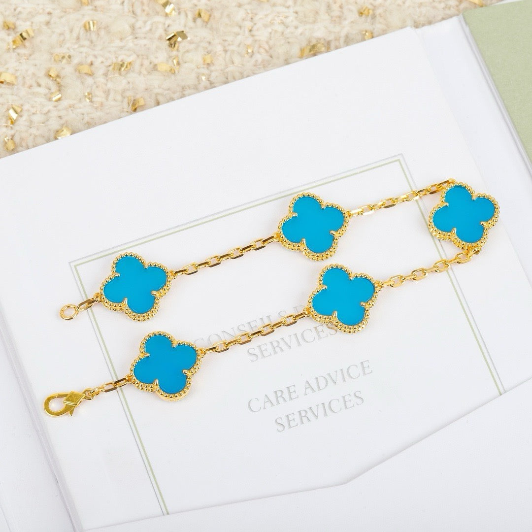 [AuraEcho Jewelry]CLOVER 5 MOTIFS TURQUOISE BRACELET