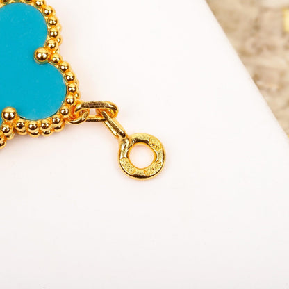 [AuraEcho Jewelry]CLOVER 5 MOTIF TURQUOISE DIAMOND GOLD BRACELET