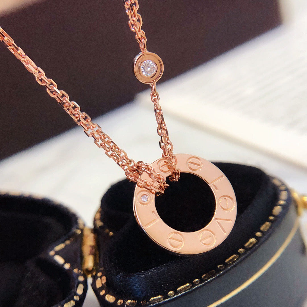[AuraEcho Jewelry]LOVE NECKLACE 16MM 2 DIAMONDS