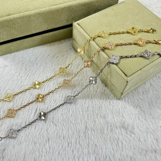 [AuraEcho Jewelry]CLOVER 6 MOTIF DIAMOND LASER BRACELET