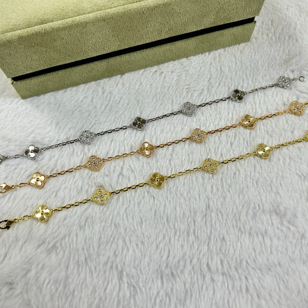 [AuraEcho Jewelry]CLOVER 6 MOTIF DIAMOND LASER BRACELET