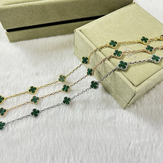 [AuraEcho Jewelry]CLOVER 6 MOTIF MALACHITE BRACELET