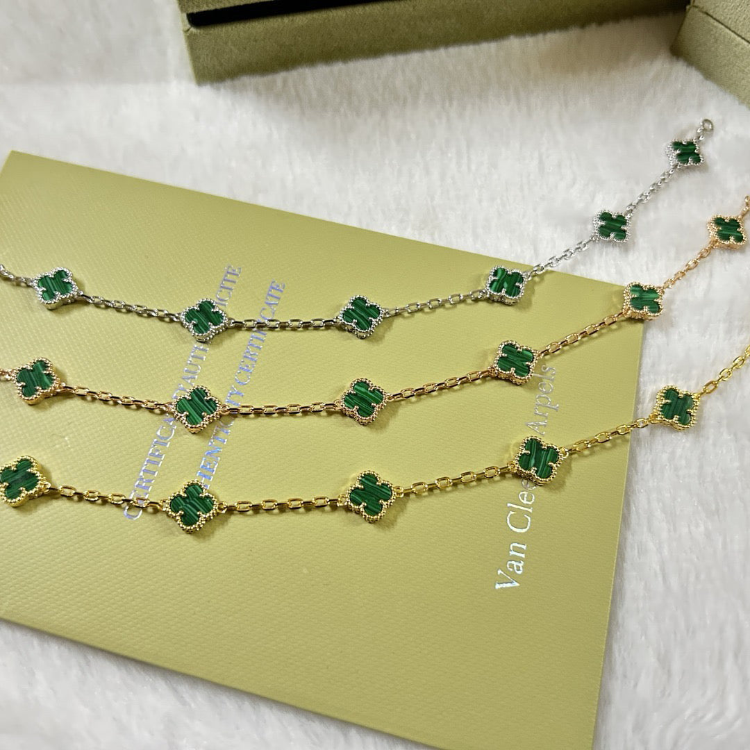 [AuraEcho Jewelry]CLOVER 6 MOTIF MALACHITE BRACELET