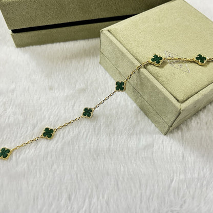 [AuraEcho Jewelry]CLOVER 6 MOTIF MALACHITE BRACELET