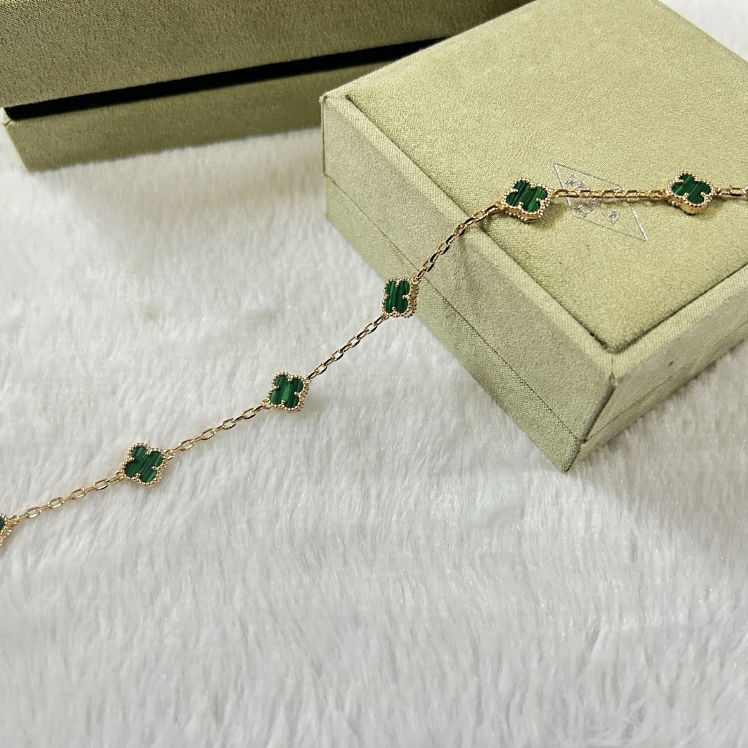 [AuraEcho Jewelry]CLOVER 6 MOTIF MALACHITE BRACELET