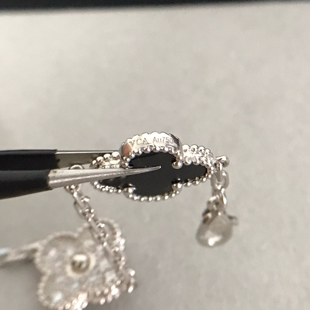 [AuraEcho Jewelry]CLOVER 5 MOTIF ONYXS DIAMOND BRACELET SILVER