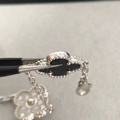[AuraEcho Jewelry]CLOVER 5 MOTIF ONYXS DIAMOND BRACELET SILVER