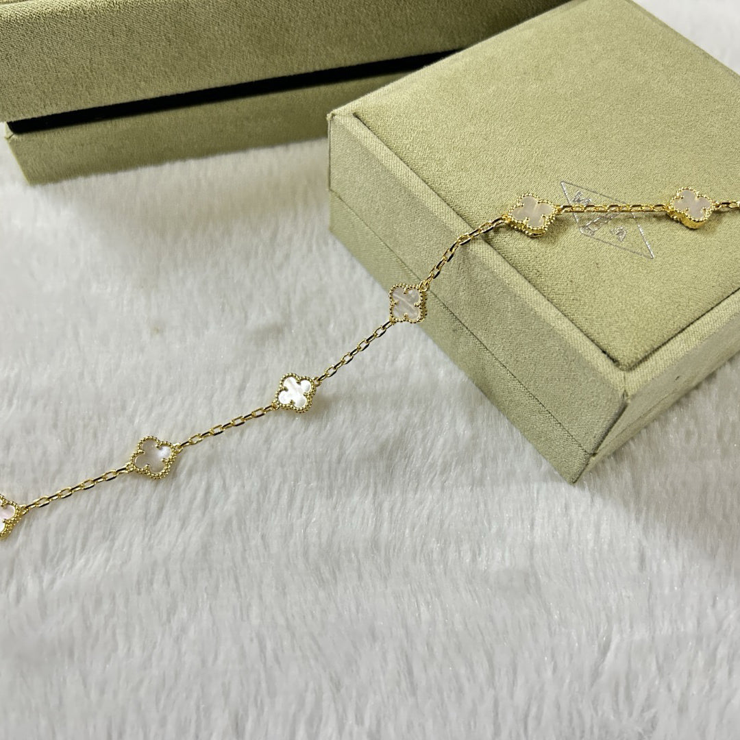 [AuraEcho Jewelry]CLOVER 6 MOTIF WHITE MOP BRACELET
