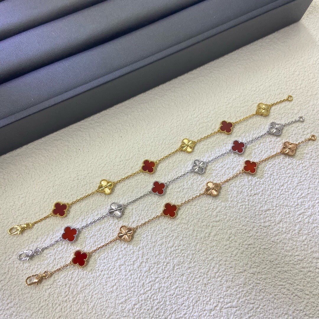 [AuraEcho Jewelry]CLOVER 6 MOTIF RED AGATE LASER BRACELET