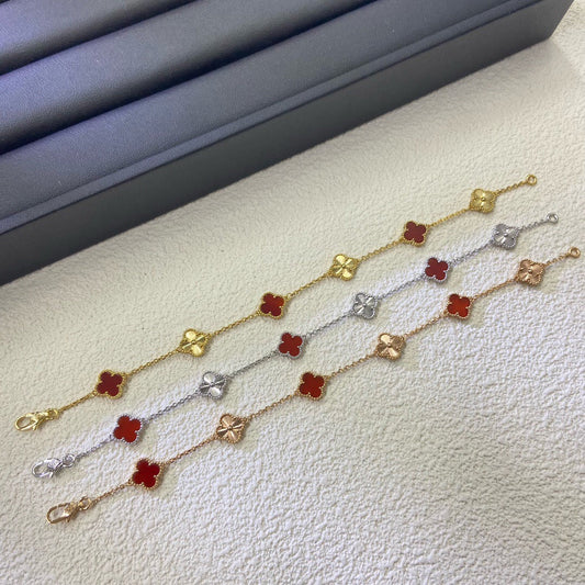 [AuraEcho Jewelry]CLOVER 6 MOTIF RED AGATE LASER BRACELET