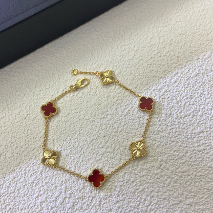 [AuraEcho Jewelry]CLOVER 6 MOTIF RED AGATE LASER BRACELET