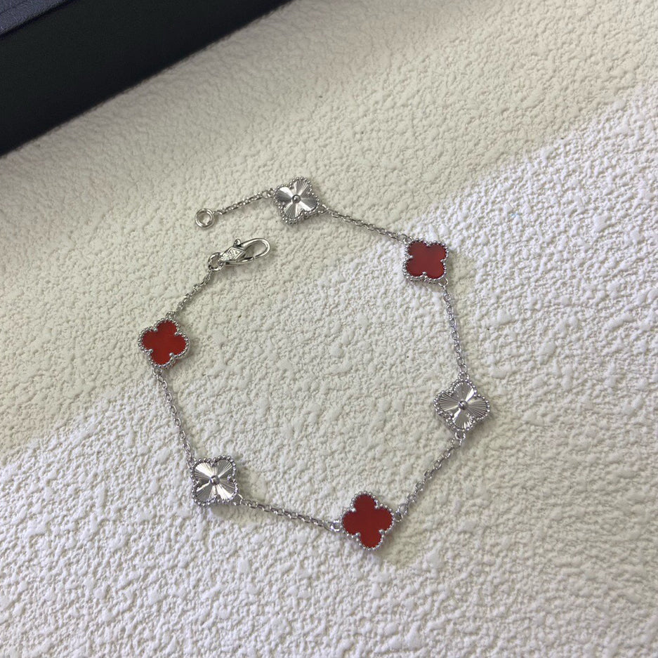 [AuraEcho Jewelry]CLOVER 6 MOTIF RED AGATE LASER BRACELET