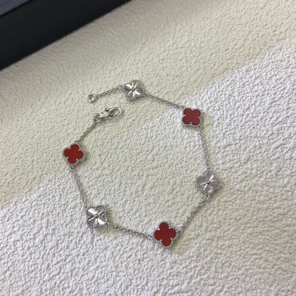 [AuraEcho Jewelry]CLOVER 6 MOTIF RED AGATE LASER BRACELET