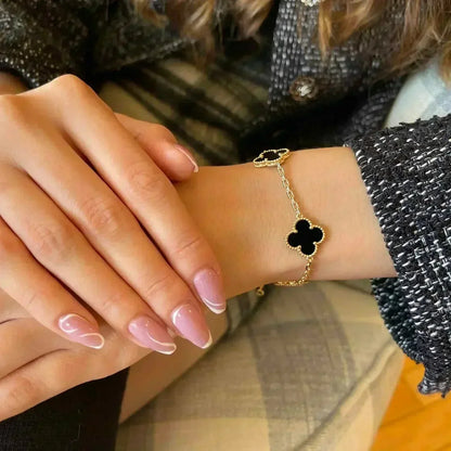 [AuraEcho Jewelry]CLOVER  5 MOTIFS BLACK ONYX BRACELET