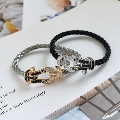 [AuraEcho Jewelry]FORCE LARGE HORSESHOE BLACK WHITE DIAMOND BRACELET ROSE GOLD