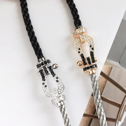 [AuraEcho Jewelry]FORCE LARGE HORSESHOE BLACK WHITE DIAMOND BRACELET ROSE GOLD