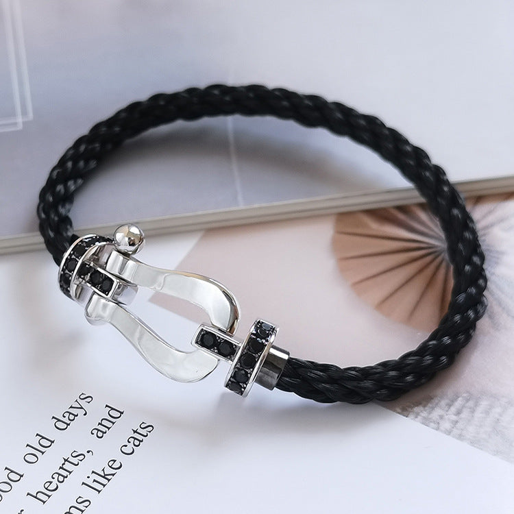 [AuraEcho Jewelry]FORCE LARGE HORSESHOE BLACK DIAMOND BRACELET SILVER