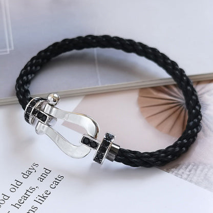 [AuraEcho Jewelry]FORCE LARGE HORSESHOE BLACK DIAMOND BRACELET SILVER