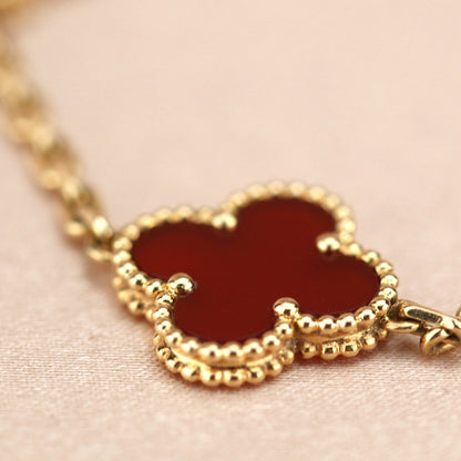 [AuraEcho Jewelry]CLOVER 5 MOTIFS RED AGATE  BRACELET